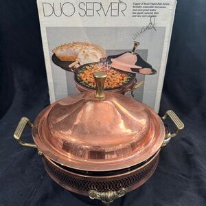 Vtg Anchor Hocking Fire-King OvenProof Bakeware Copper & Brass Plated Duo-Server